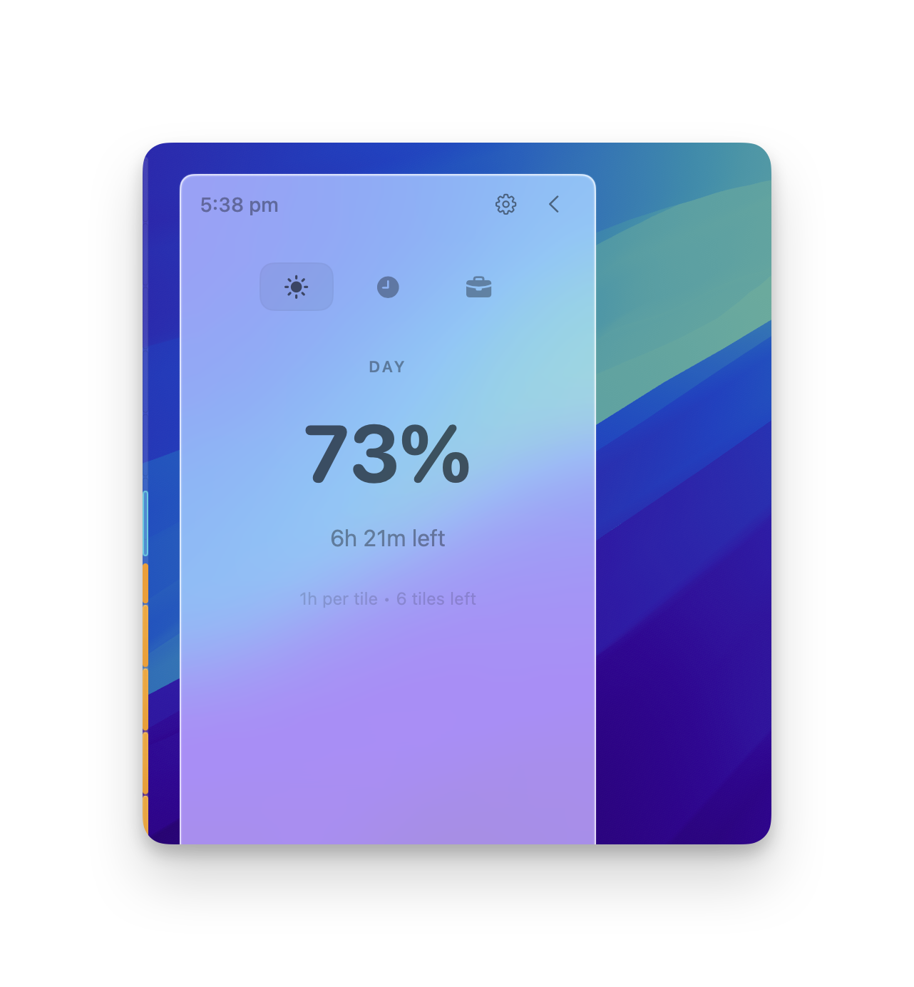SideTime day-progress panel beside its screen-edge rail