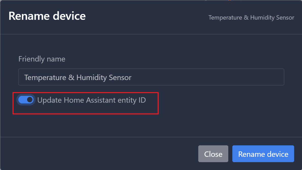 Don't forget to turn on "Update HA entity ID"