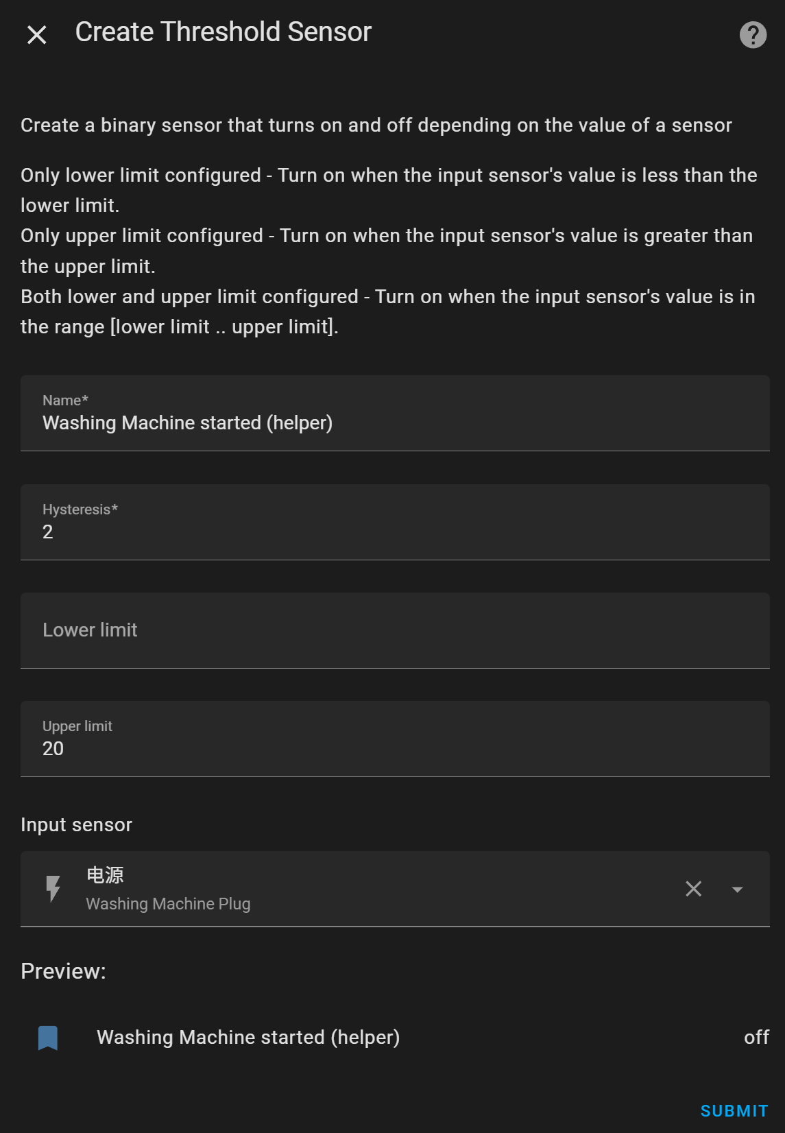 Create Threshold Sensor as a helper