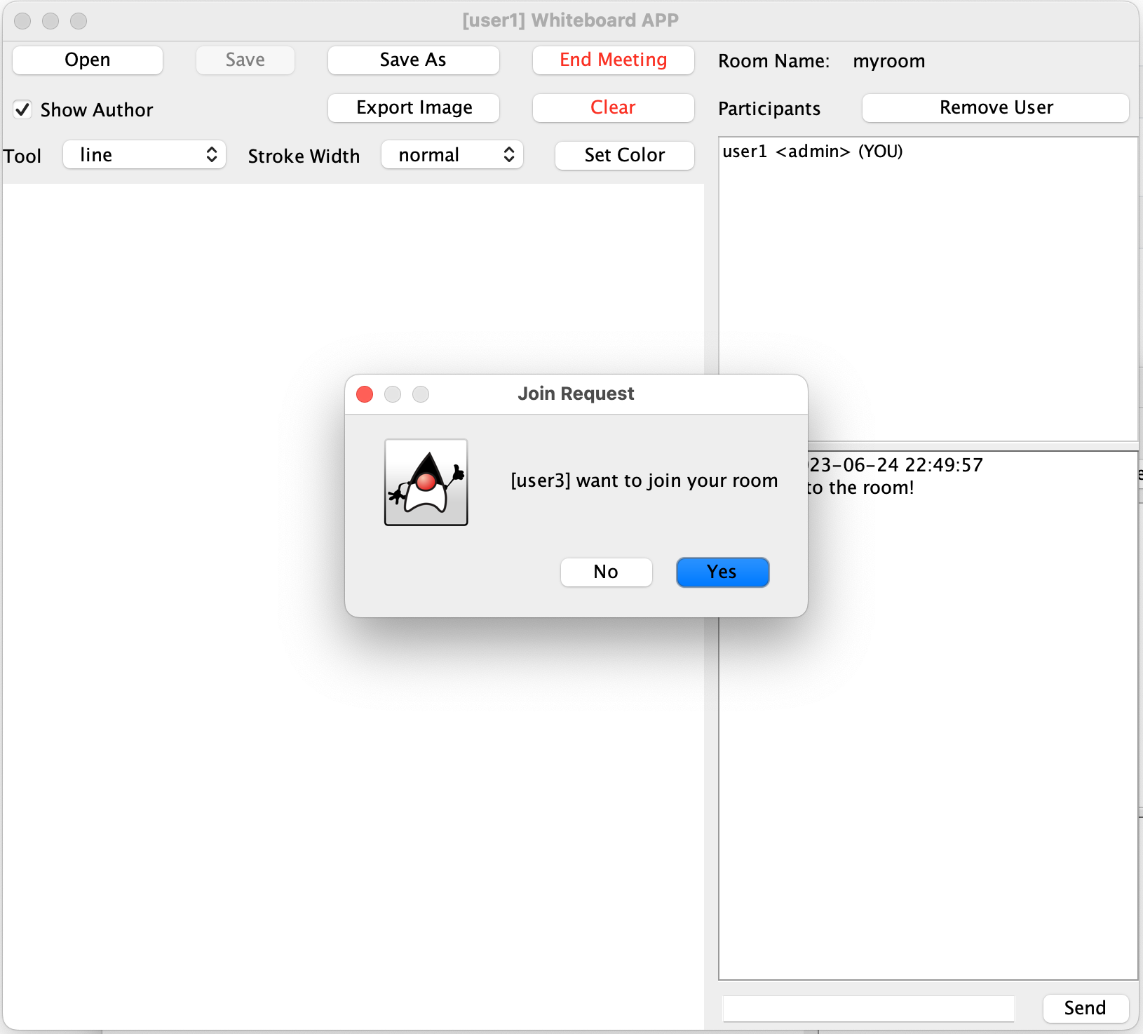 Admin join request prompt